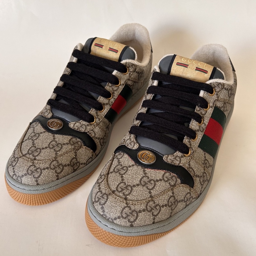 GUCCI Men's Screener Sneaker GG Monogram Beige Ebony Size 9.5 (US) NIB 674530 - Picture 7 of 12